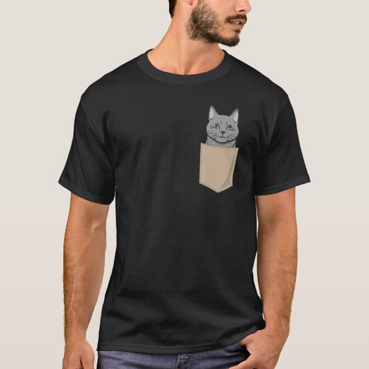 Cat In Chest Pocket Print Kitten Cat Tシャツ (正面)