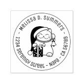Cat in Christmas Hat Round Address セルフインキングスタンプ (デザイン)