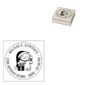 Cat in Christmas Hat Round Address ラバースタンプ (押印)