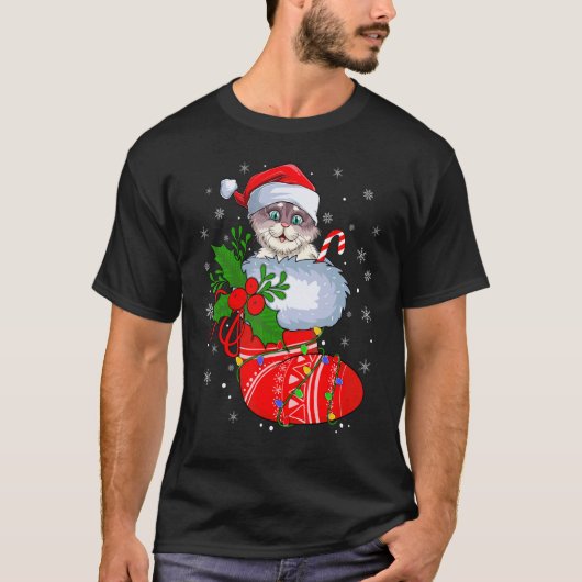 Cat In Christmas Socks   Santa Cat Xmas Tシャツ (正面)