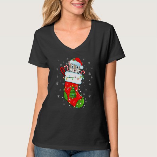 Cat In Christmas Socks Santa Cat Xmas Tシャツ (正面)