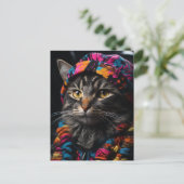 Cat in Colorful Retro Clothing ポストカード (スタンド正面)
