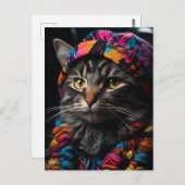Cat in Colorful Retro Clothing ポストカード (正面/裏面)