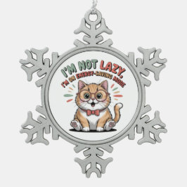 Cat in Energy Saving Mode スノーフレークピューターオーナメント