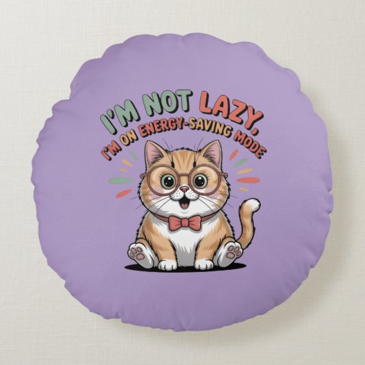 Cat in Energy Saving Mode ラウンドクッション (正面)