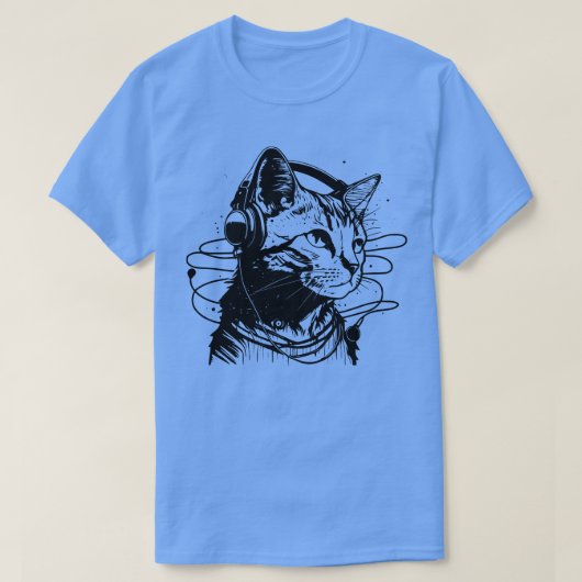 Cat in Headphones Catギフトおもしろいレトロヴィンテージおもしろい Tシャツ (デザイン正面)