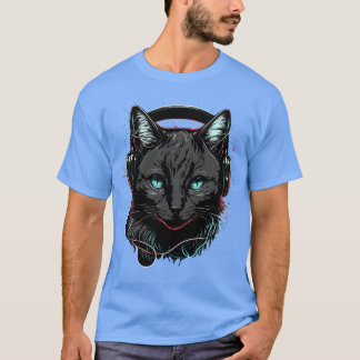 Cat in Headphones Catギフトおもしろいレトロヴィンテージおもしろい Tシャツ