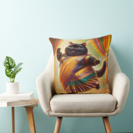 Cat in Indian clothes and dancing クッション