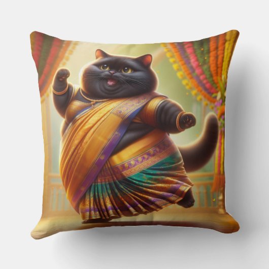 Cat in Indian clothes and dancing クッション (裏面)