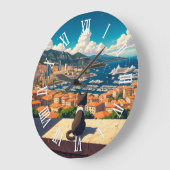 Cat in Monaco Monte Carlo Europe Travel ラージ壁時計 (傾斜)