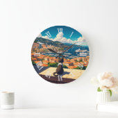 Cat in Monaco Monte Carlo Europe Travel ラージ壁時計 (ホーム)