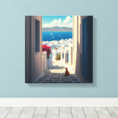 Cat in Mykonos Greece Cyclades Travel キャンバスプリント (インサイチュ (ウッドフロア))