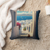 Cat in Mykonos Greece Cyclades Travel クッション (ブランケット)