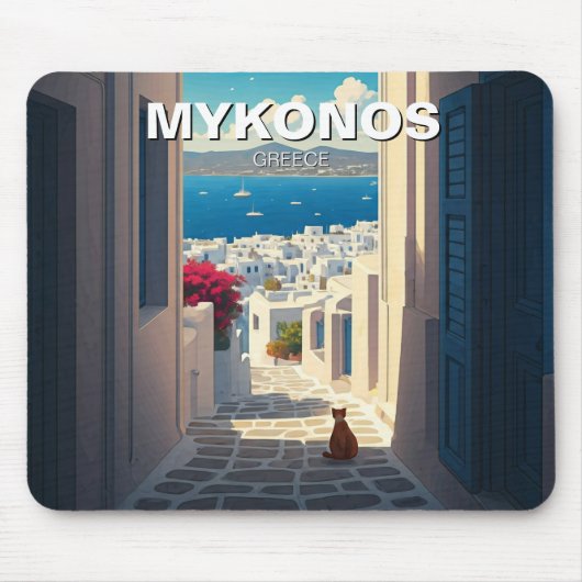 Cat in Mykonos Greece Cyclades Travel マウスパッド (正面)