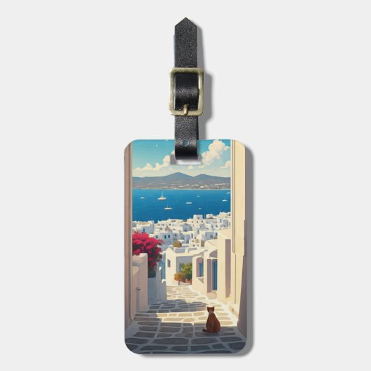 Cat in Mykonos Greece Cyclades Travel ラゲッジタグ (正面縦)