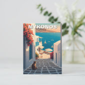 Cat in Mykonos Greece Cyclades Travel Sunset ポストカード (スタンド正面)