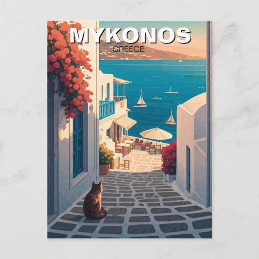 Cat in Mykonos Greece Cyclades Travel Sunset ポストカード (正面)