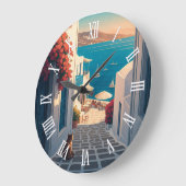 Cat in Mykonos Greece Cyclades Travel Sunset ラージ壁時計 (傾斜)