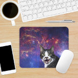 Cat in Outer Space Rawr マウスパッド<br><div class="desc">Jumping on the bandwagon. Funny cat face in space! You're welcome</div>