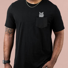 Cat In Pocket | Custom Pet Photo Black & White Tシャツ