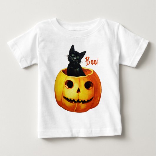 Cat in Pumpkin Halloween Baby Shirt ベビーTシャツ (正面)