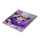 Cat  in Purple Yarn and Flowers   タイル (側面)