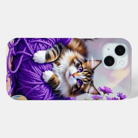 Cat  in Purple Yarn and Flowers   Case-Mate iPhoneケース (裏面 (横))