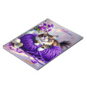 Cat  in Purple Yarn and Flowers Personalized ノートブック (左側)