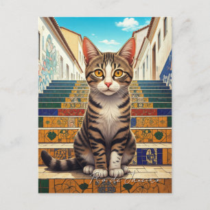 Cat in Rio de Janeiro Lapa Escadaria Selaron Steps ポストカード