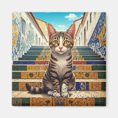 Cat in Rio de Janeiro Lapa Escadaria Selaron Steps マグネット (正面)