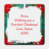 Cat in Santa Hat Poinsettias Festive Christmas  メタルオーナメント (裏面)