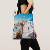 Cat in Santorini Greece Cyclades Travel トートバッグ (クローズアップ)