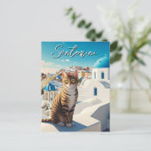Cat in Santorini Greece Cyclades Travel ポストカード (スタンド正面)