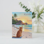 Cat in Seychelles AnseソースDargentビーチ ポストカード (スタンド正面)