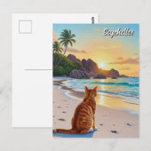 Cat in Seychelles AnseソースDargentビーチ ポストカード (正面/裏面)