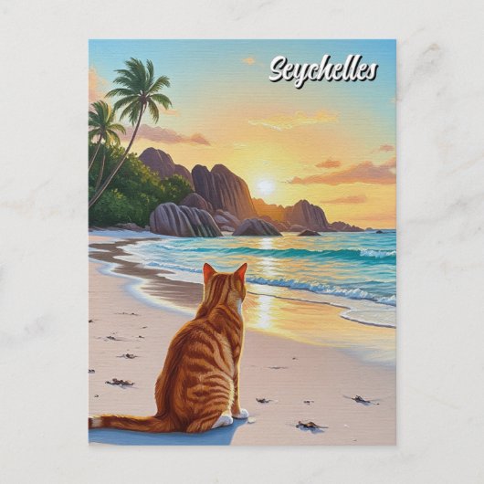 Cat in Seychelles AnseソースDargentビーチ ポストカード (正面)