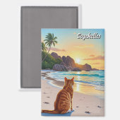 Cat in Seychelles AnseソースDargentビーチ マグネット (正面/裏面)
