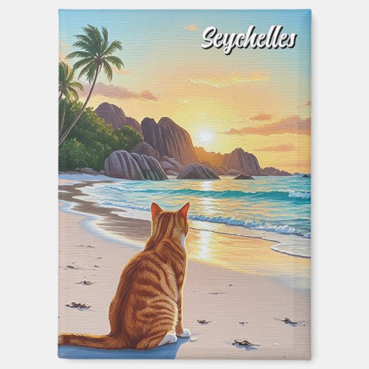 Cat in Seychelles AnseソースDargentビーチ マグネット (正面)