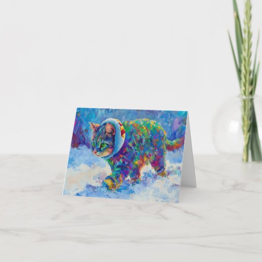 Cat in Snow Wearing Ear Muffs サンキューカード (正面)