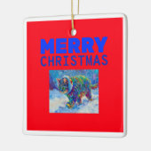 Cat in Snow Wearing Ear Muffs セラミックオーナメント (左)