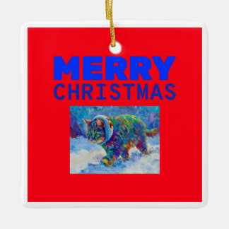 Cat in Snow Wearing Ear Muffs セラミックオーナメント