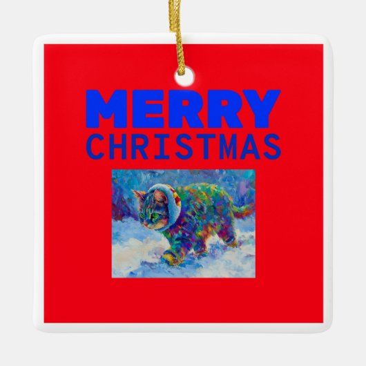 Cat in Snow Wearing Ear Muffs セラミックオーナメント (正面)