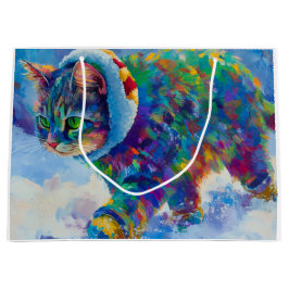 Cat in Snow Wearing Ear Muffs ラージペーパーバッグ