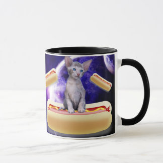 CAT IN SPACE WITH HOT DOGS funny COFFEE MUG マグカップ