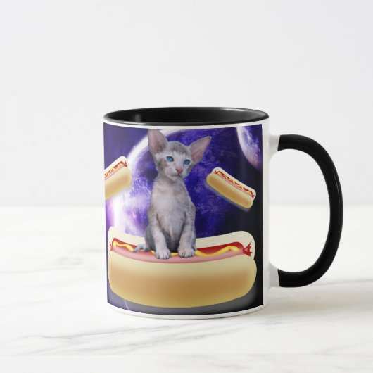 CAT IN SPACE WITH HOT DOGS funny COFFEE MUG マグカップ (右)