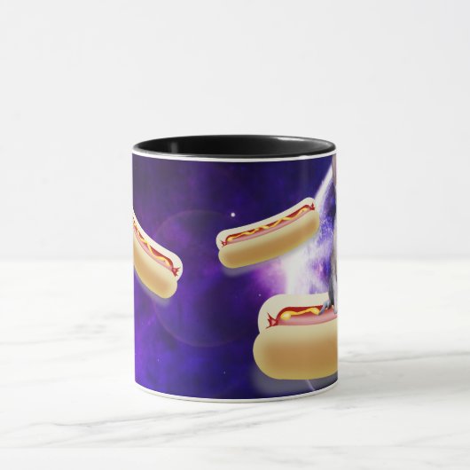 CAT IN SPACE WITH HOT DOGS funny COFFEE MUG マグカップ (中央)