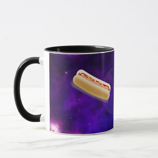 CAT IN SPACE WITH HOT DOGS funny COFFEE MUG マグカップ (左)