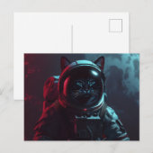 Cat in Space with Space Suit and Moon ポストカード (正面/裏面)