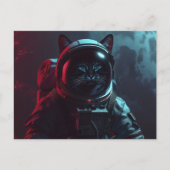Cat in Space with Space Suit and Moon ポストカード (正面)