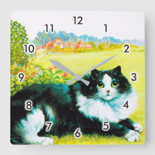 Cat in the Flower Garden, Louis Wain スクエア壁時計